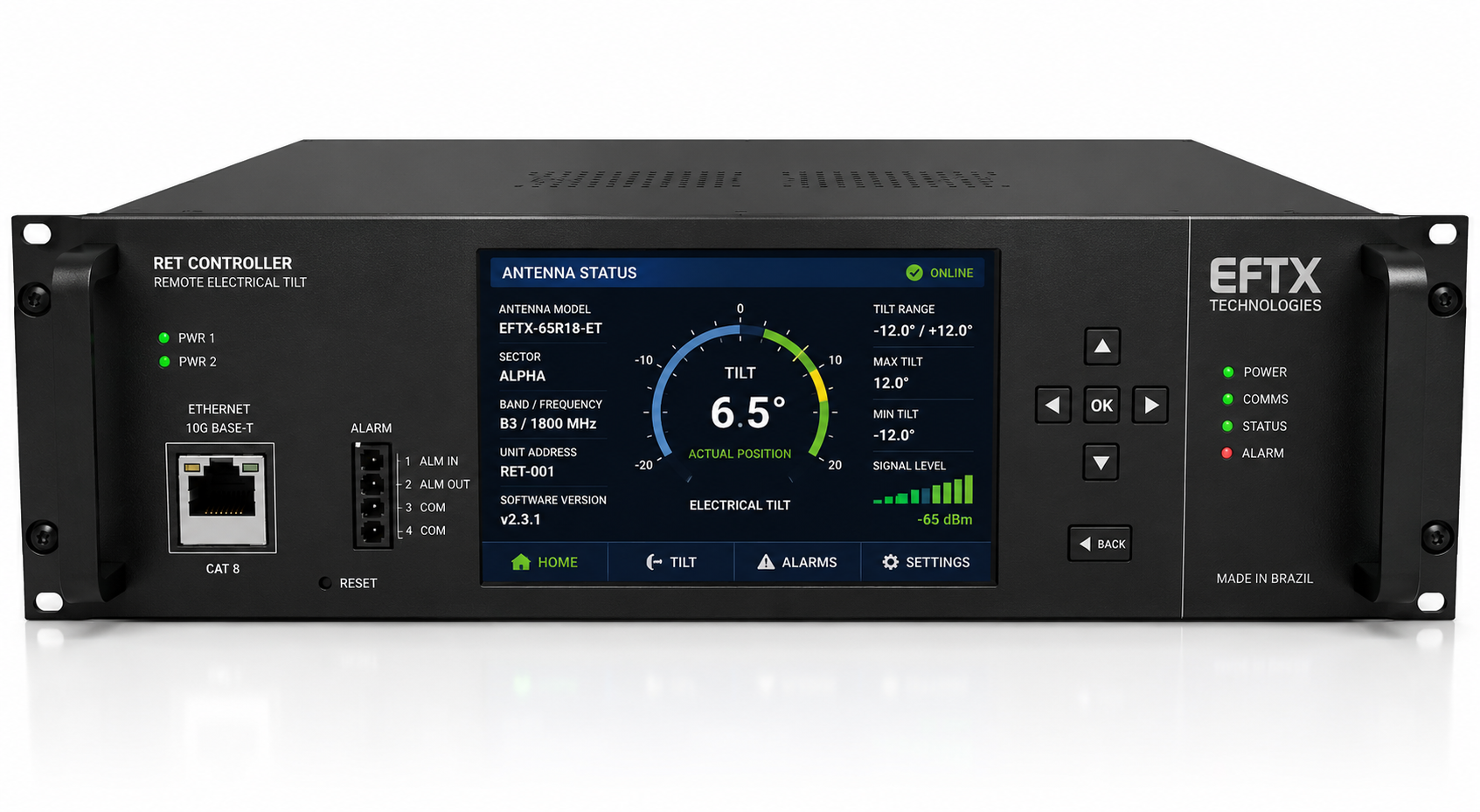 RETC-19-8 · Controlador remoto RET, rack 19 polegadas, oito barramentos AISG/RS-485