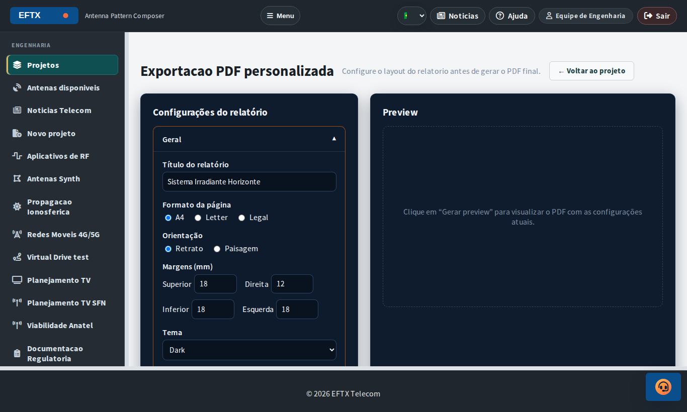 Configuração do relatório