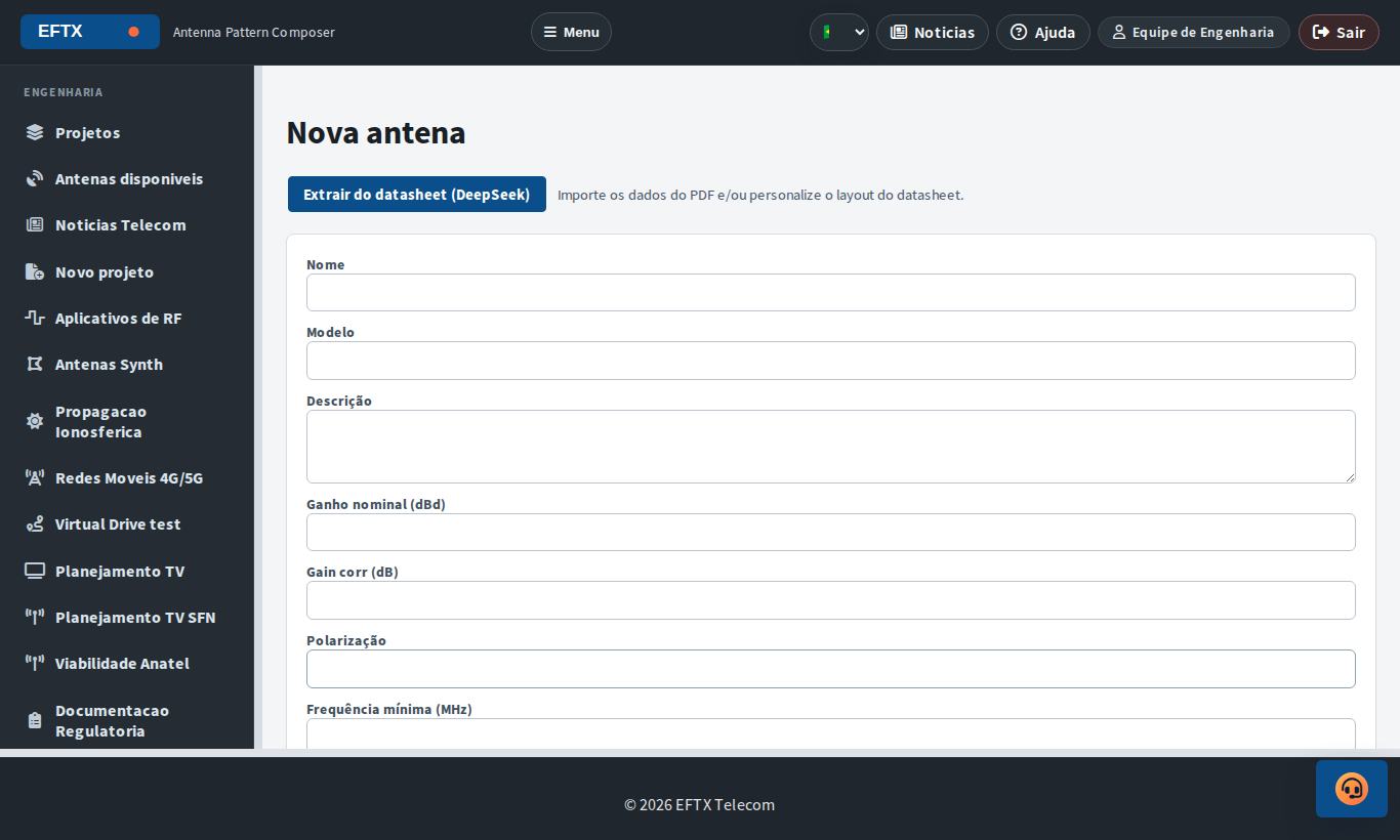 Cadastro técnico da antena