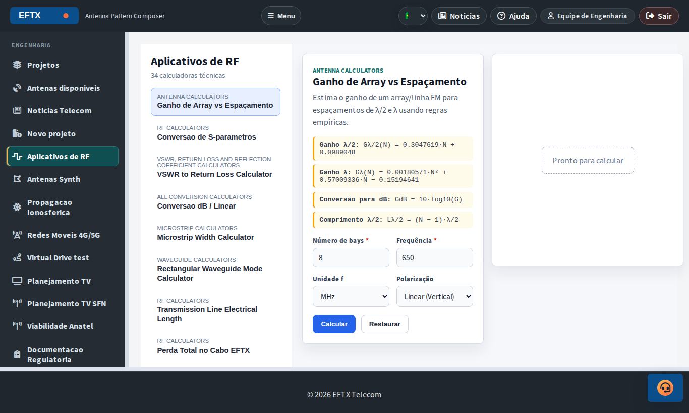 Aplicativos e calculadoras RF